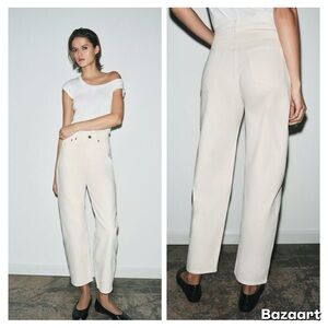 Zara ZW Collection Mid Rise Tapered Leg Ecru Jeans SIZE:Medium